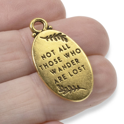 2 Gold Not All Those Who Wander Are Lost Redwood Charms  - Redwood Tree Message Pendant