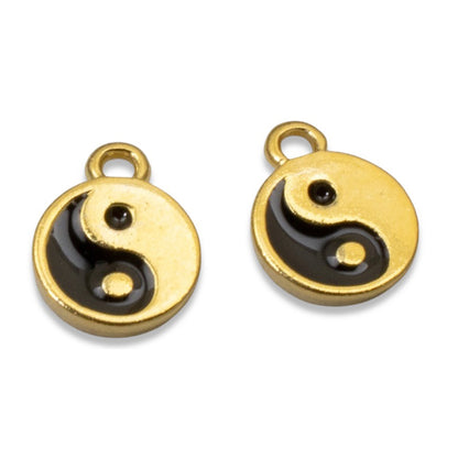 Yin Yang Charm, 4-Pack Mini Gold Black Enamel Balance Symbols, Spiritual Jewelry