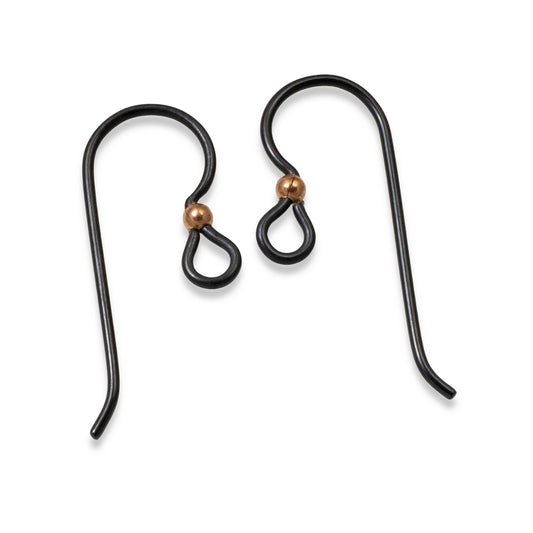 4 Black Niobium Ear Wires + 2mm Copper Bead Accent - Hypoallergenic