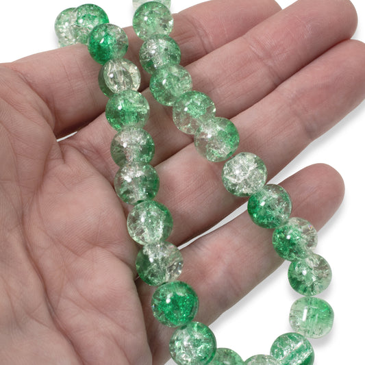 30 Green and Clear 10mm Crackle Round Beads - DIY Jewelry Crafts, Handmade Gifts