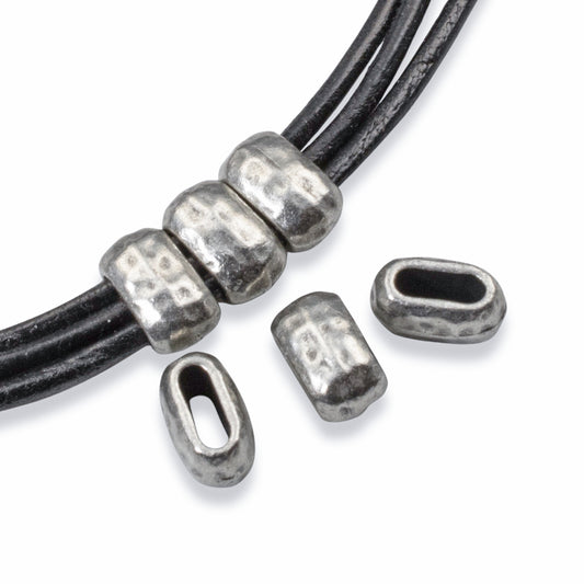 Antique Pewter Barrel Beads: 6-Pack 6x2mm Hole for 2mm Leather Cord, Metal Crimp