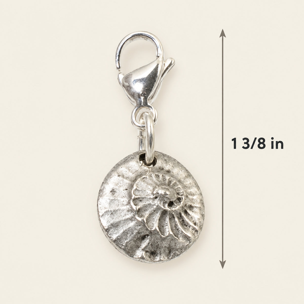 Silver Spiral Shell Clip-On Charm, Fine Silver Plated Pewter, Lobster Clasp
