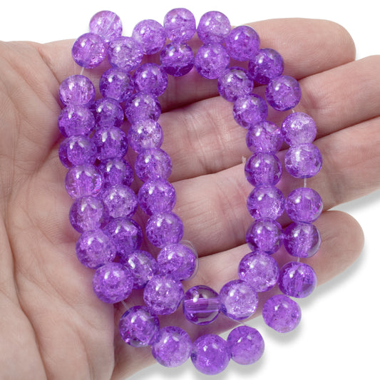 50 Crackle Glass Beads - Light Purple - 8mm Round Bead Pack - Jewelry Supply