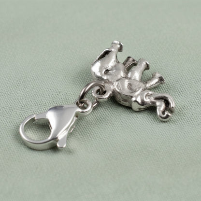 Elephant Clip-On Charm, Silver Plated Pewter, Lobster Clasp Bag Accent