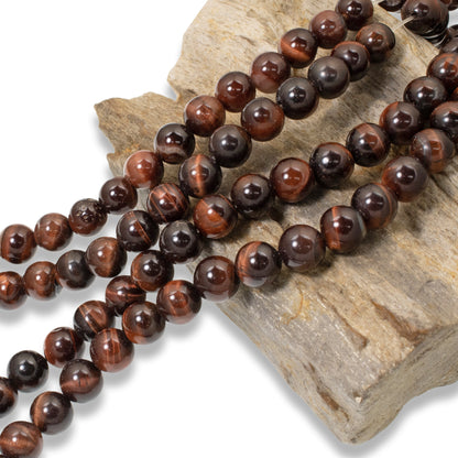 8mm Red Tiger Eye Beads - Natural Gemstone Strand - Handmade Jewelry & Gifts