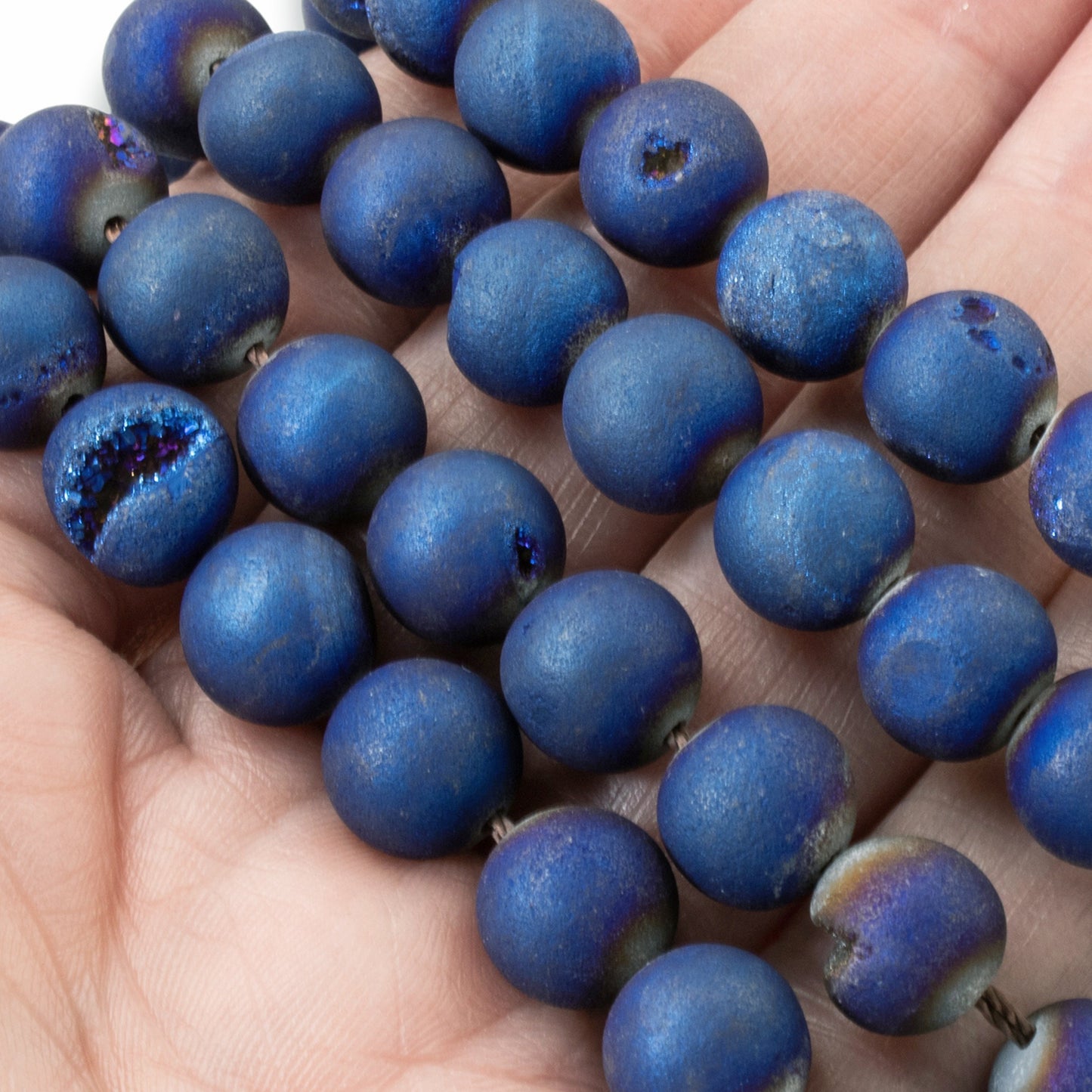 10mm Blue Peacock Druzy Agate Beads, Natural Stone Iridescent Finish