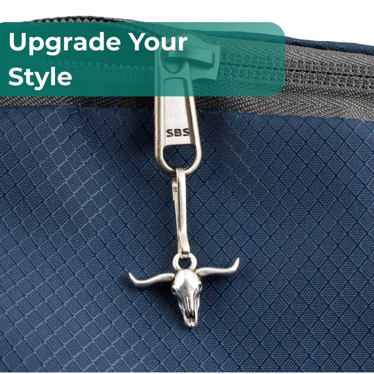 Longhorn Steer Skull Zipper Charm: Pewter Western Southwestern Bag Keychain