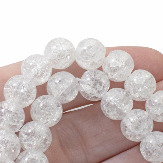 Clear Crackle Glass Beads: 10mm Winter Sparkle Christmas Jewelry Making 30-Pack
