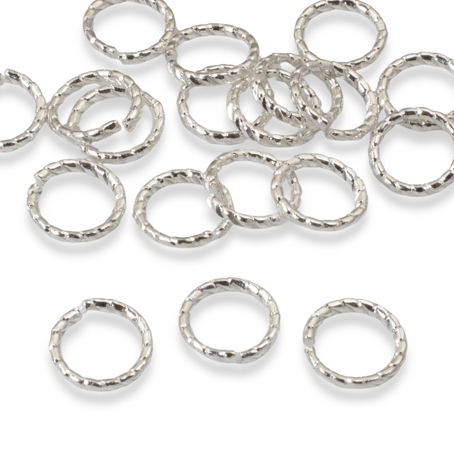Circle Jump Rings Sterling Silver Plated, 20-Pack 9mm Textured Findings