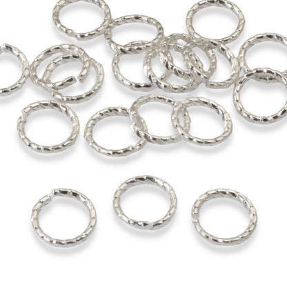 Circle Jump Rings Sterling Silver Plated, 20-Pack 9mm Textured Findings