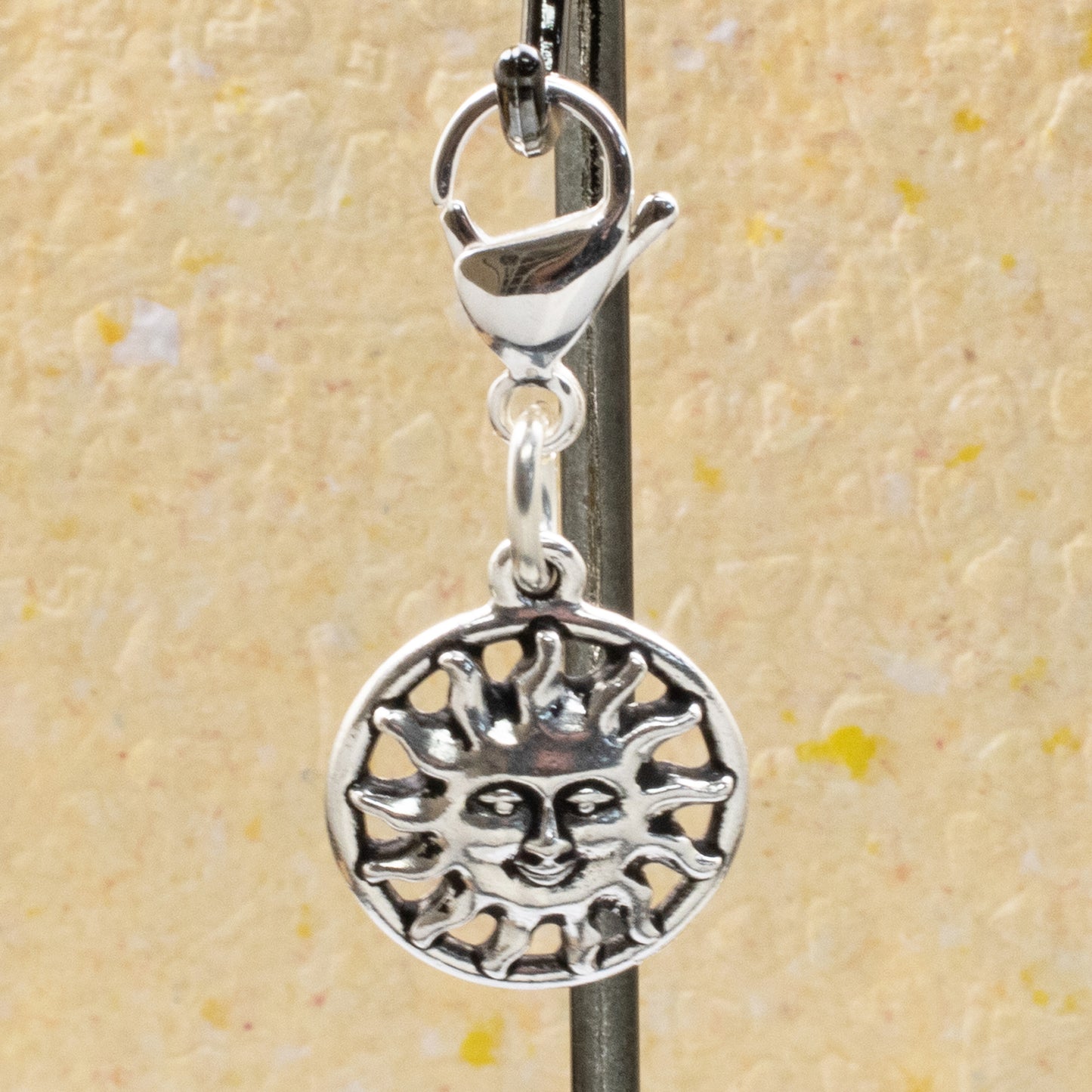 Sunshine Clip-on Charm - Silver Bag Accessory - Sun Zipper Pull - Lobster Clasp