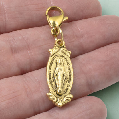 Miraculous Medal Clip On Charm: Gold Virgin Mary Catholic Jewelry Gift