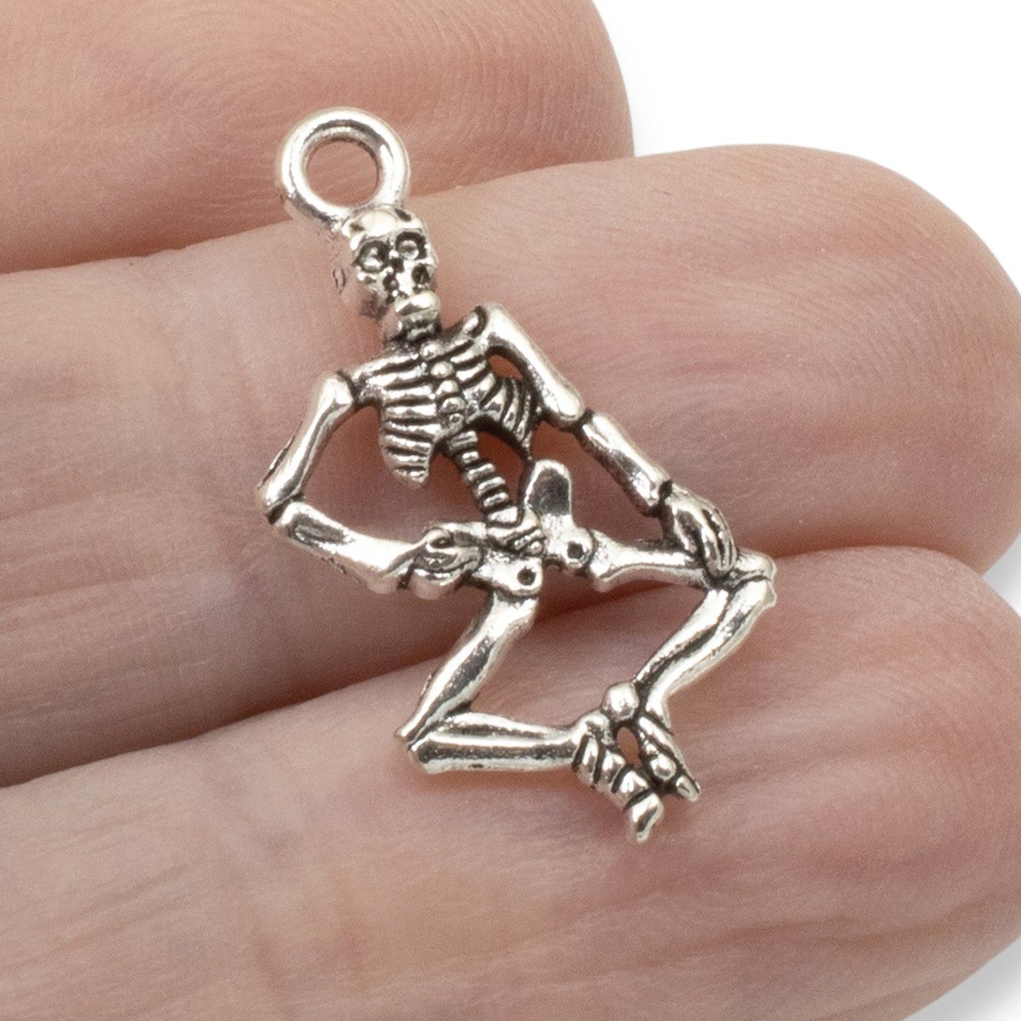 10 Dancing Skeleton Charms - Silver Whimsical Gothic Pendants - Halloween Crafts