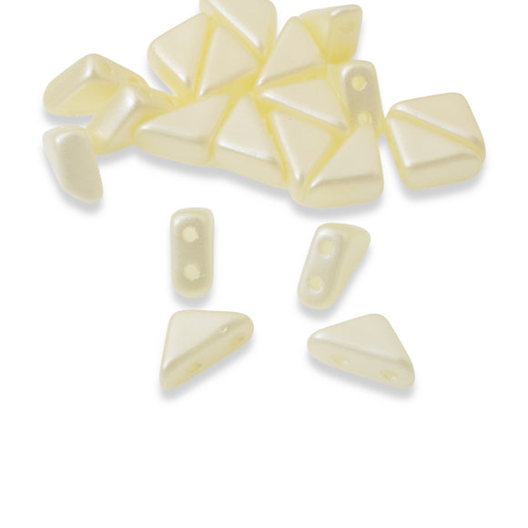 50 Cream Airy Pearl Tango Triangle Beads, 6mm 2-Hole Czech Glass for Beadwork