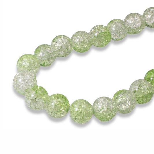 50 Light Green & Clear Crackle Beads -8mm Round - Two Tone Glass Beads