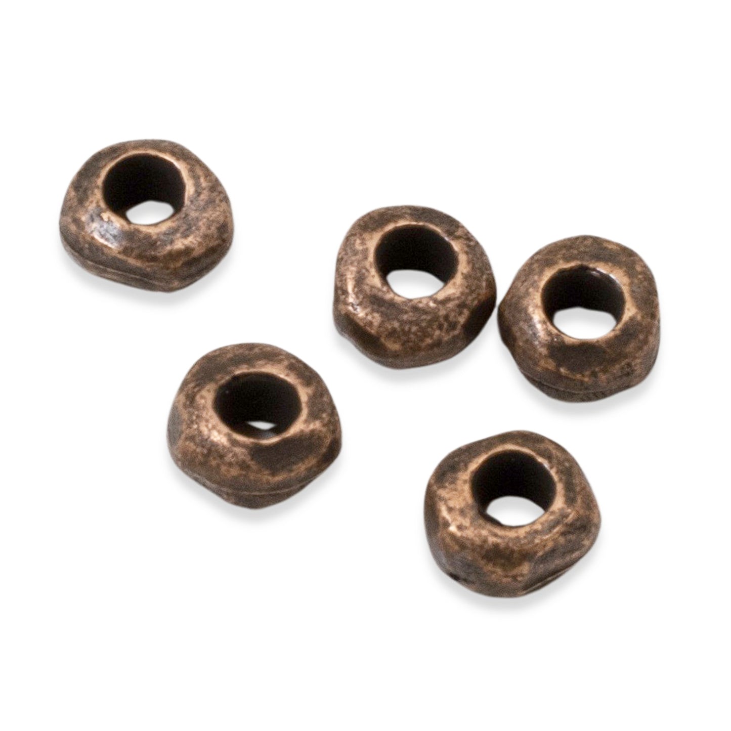 5 Copper 5mm Nugget Spacer Beads - Large Hole for Leather Cord - Nunn Design