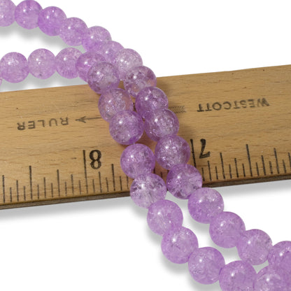 50 Lavender Crackle Glass Beads 8mm for Jewelry Making and Crafts