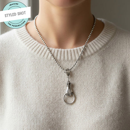 Silver Hand with Ring Clip-On Charm Holder Eyeglass Necklace Boho