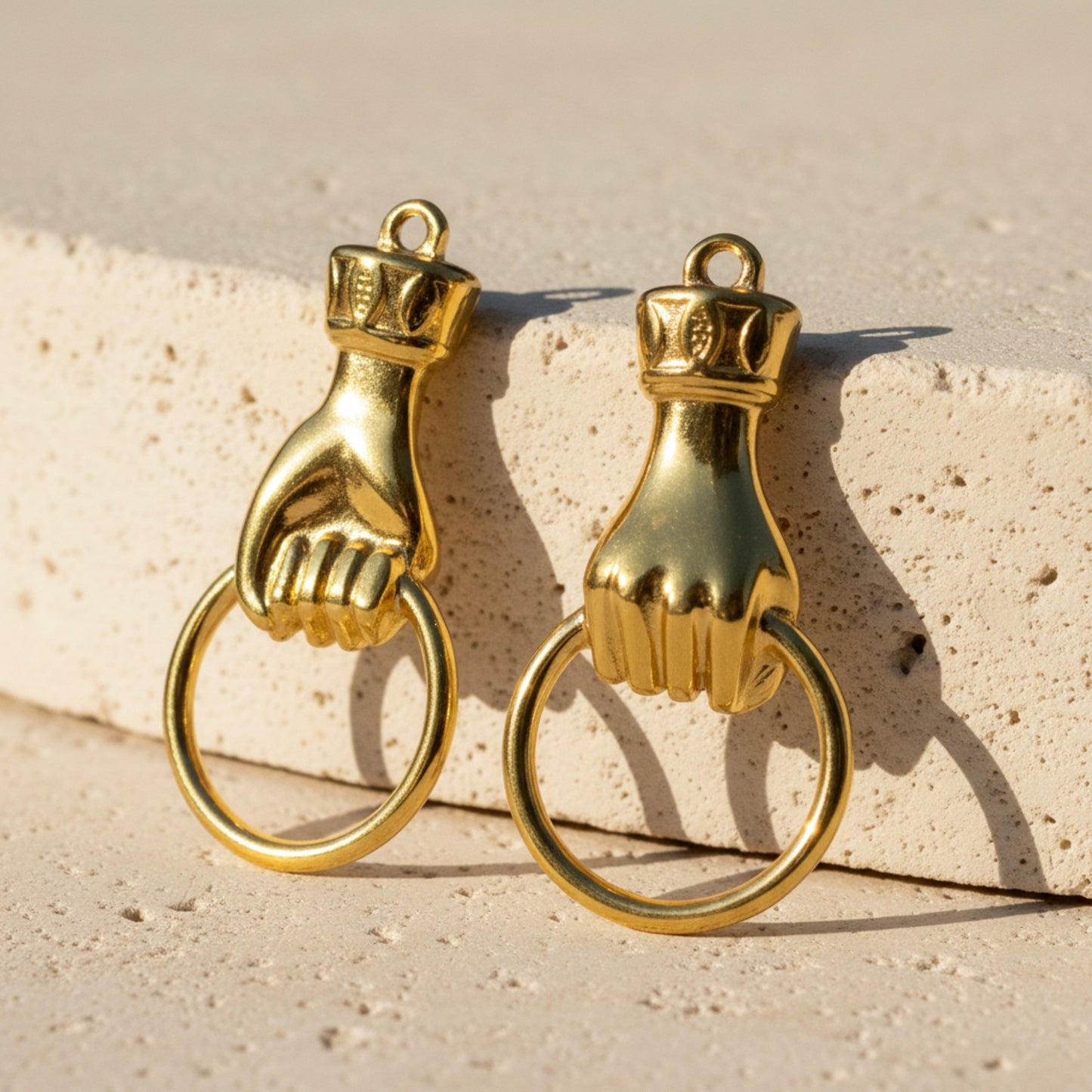 Hand Holding Ring Connector Gold Plated: Charm Holder Boho Pendant 2-Pack