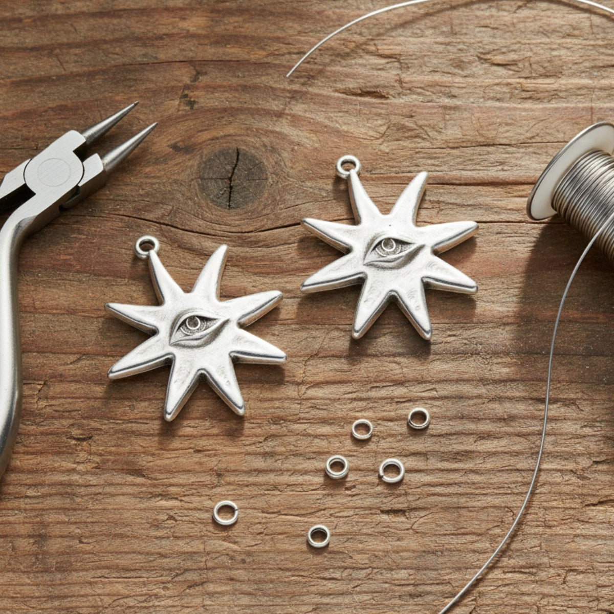 Star Eye Pendant, 2-Pack Silver Astronomy Charm, Celestial Jewelry Making Supply