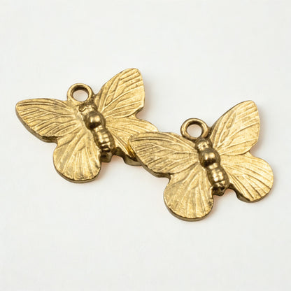 Gold Butterfly Charms: 24k Plated Antique Pewter Nature Pendants USA Made 2-Pack