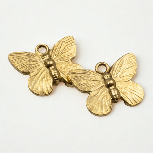 Gold Butterfly Charms: 24k Plated Antique Pewter Nature Pendants USA Made 2-Pack