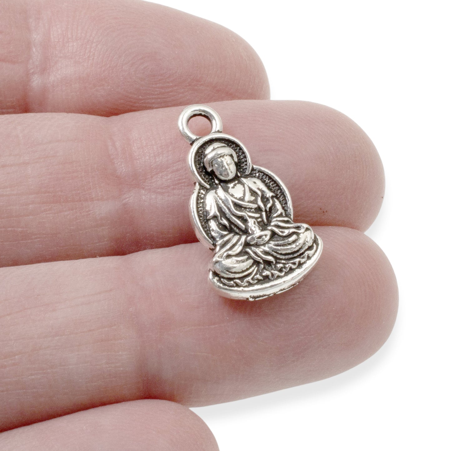 2 Zen Buddha Charms - Silver-Plated Pewter Spiritual Jewelry Pendants for Mindfulness