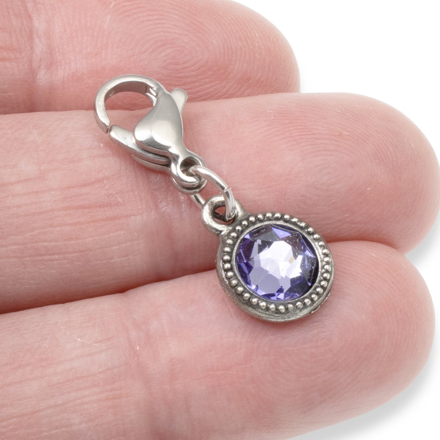 December Birthstone Clip-On Charm, Tanzanite Crystal with Clip-On Design and Lobster Clasp, Unique Present for Birthday, Small Gift Idea