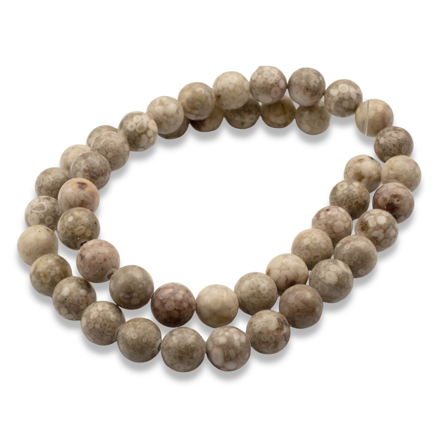 Fossil Jasper Beads 8mm: Natural Tan Gray Stone, Unique Circle Pattern, 15" Strand