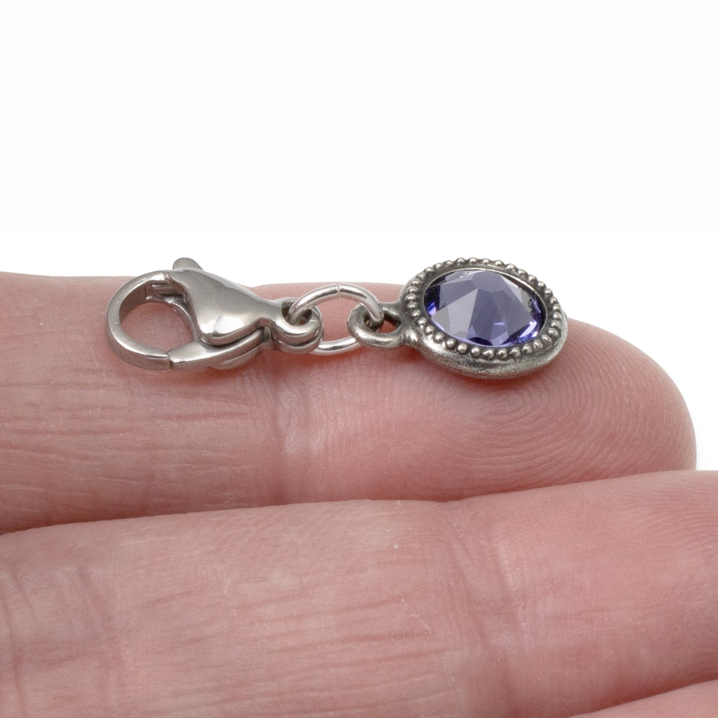 December Birthstone Clip-On Charm, Tanzanite Crystal with Clip-On Design and Lobster Clasp, Unique Present for Birthday, Small Gift Idea