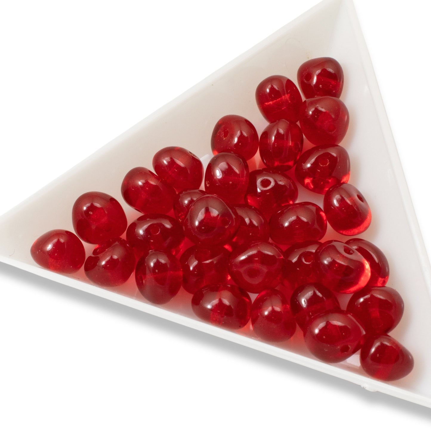 25 Siam Red Potato-Shaped Beads - Czech Glass - 6x8mm for Jewelry Making - Christmas & Holiday Supplies