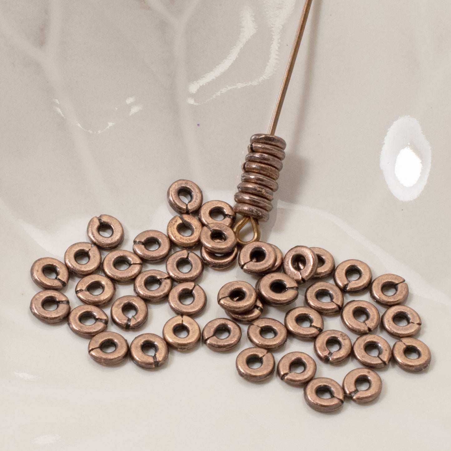 50 Antique Copper 4mm Kenyan Heishi Beads - Textured Spacers for Jewelry Making