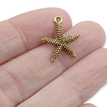 Starfish Charms: 2Pcs Antique Gold Pewter 20mm Beach Ocean Coastal Nautical Jewelry