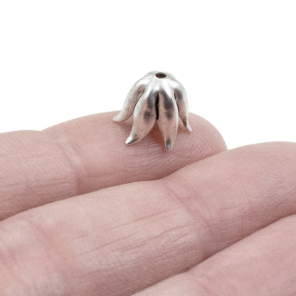 Curled Petal Bead Caps 8mm Antique Silver-Plated Pewter: Dimensional Metal Findings USA Made 4-Pack