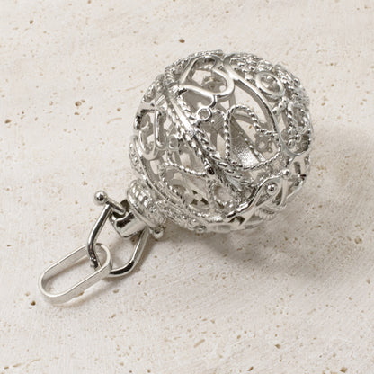 Silver Cage Pendant + Heart Design - Hollow Round Locket - Gemstone or Bead Holder