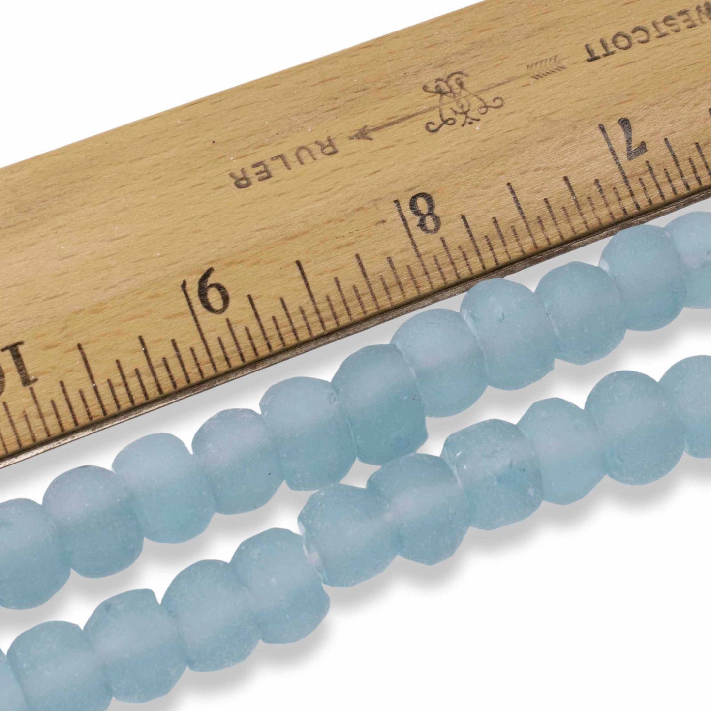 Light Blue Weathered Glass Beads, Recycled Rondelle Strand, Sustainable Jewelry Making, Eco-Friendly Beads