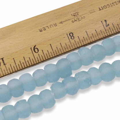 Light Blue Weathered Glass Beads, Recycled Rondelle Strand, Sustainable Jewelry Making, Eco-Friendly Beads