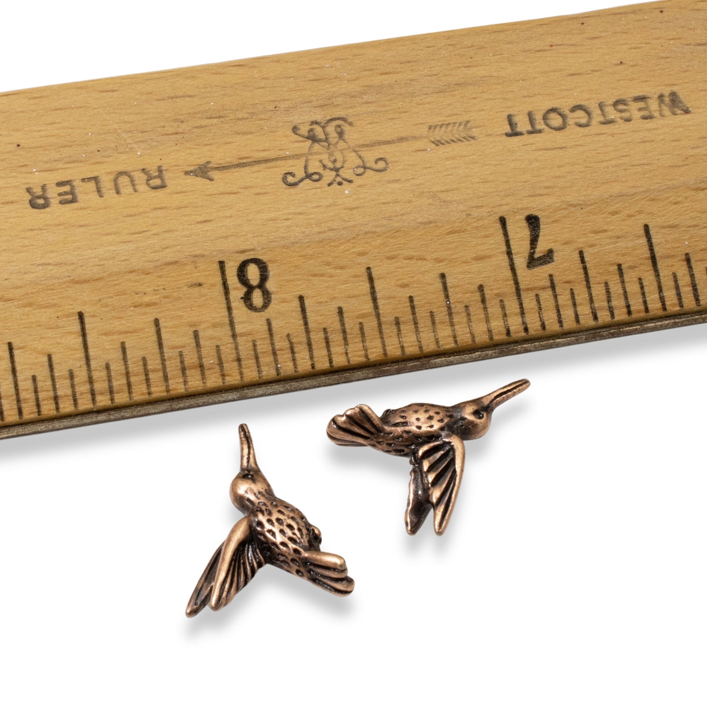 4 Copper Hummingbird Beads - Nature-Inspired 3D Birds for Jewelry Crafts