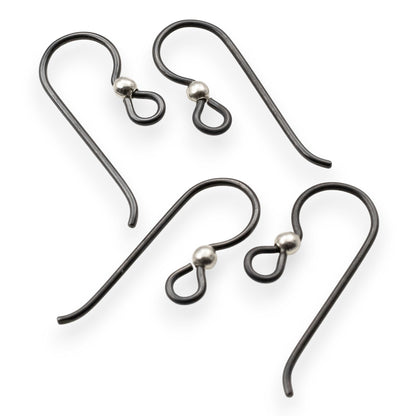 Black Niobium Ear Wires, 2.5mm Sterling Silver Accent Bead, Hypoallergenic Earring Findings, Sensitive Ears, 4 Pack, USA Made