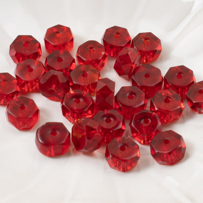 50 Firepolished Rondelle Beads - Transparent Red - 8mm Faceted Czech Spacers