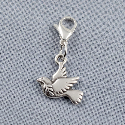 Silver Peace Dove Clip-On Charm, Zipper Pull, Purse Journal Bag Accessory, Christmas Gift, Meaningful Symbol, Stocking Stuffer
