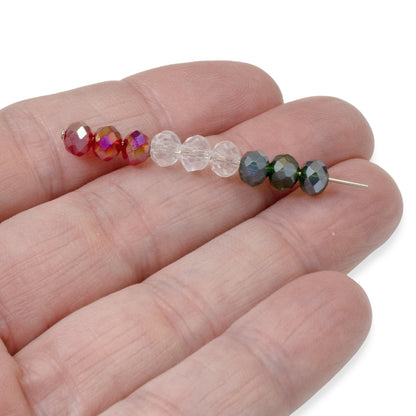 150Pcs Christmas Glass Bead Set - Red Clear Green Faceted Rondelle + AB Finish