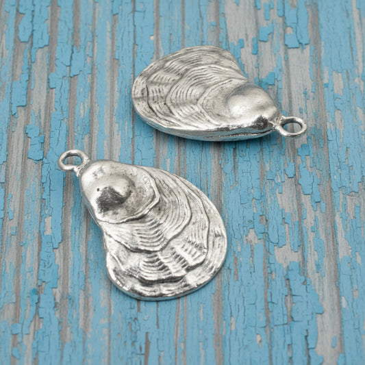 Silver Oyster Charms 2-Pack Coastal Oyster Shell Pendants Ocean Inspired Jewelry
