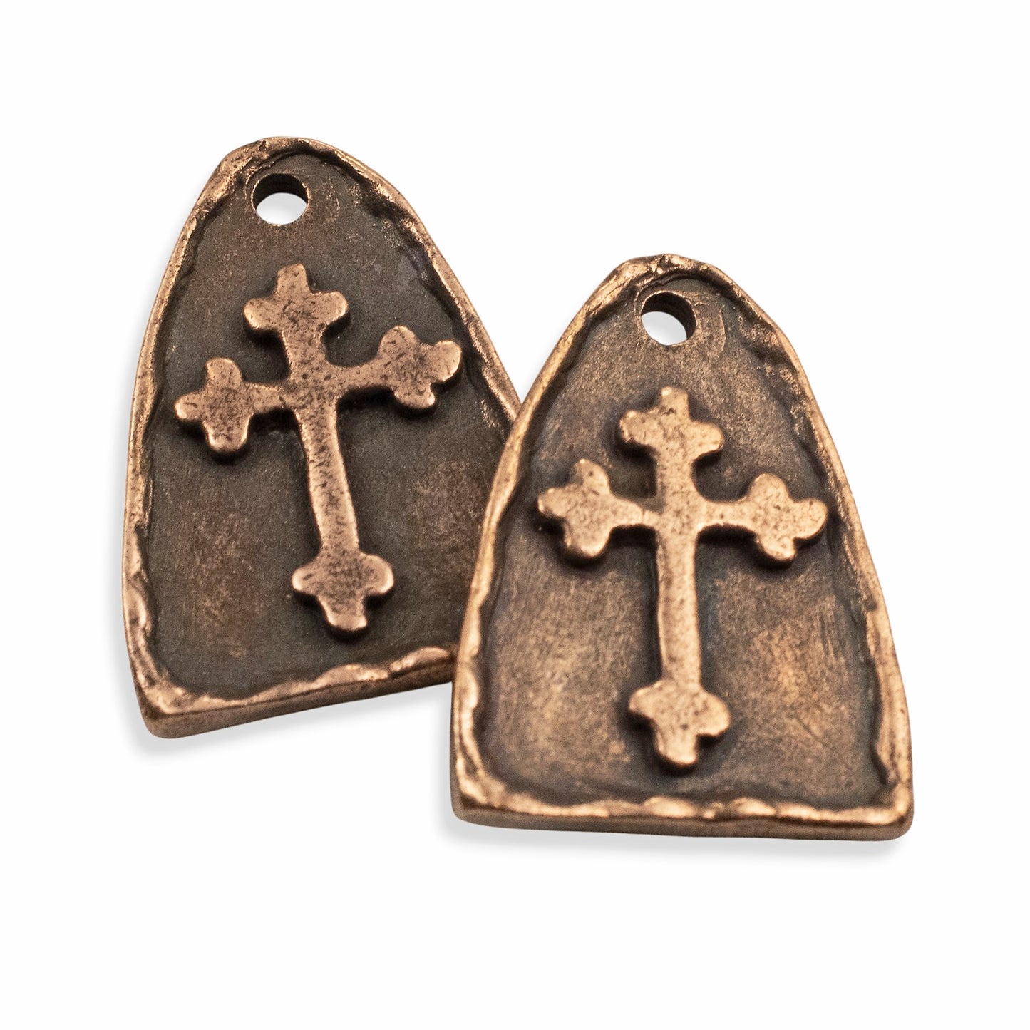 Copper Arch Cross Medallion Charms, Gothic Religious Pendant, 2-Pack