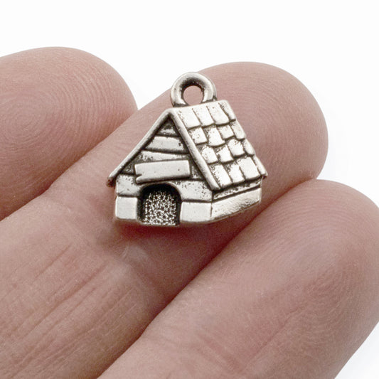 TierraCast Dog House Charms - Silver Pewter Pet Lover Jewelry Components 2 Pack