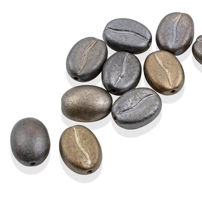 Coffee Bean Beads: Flax Grey Metallic Czech Glass 8x11mm 10-Pack Java Jewelry
