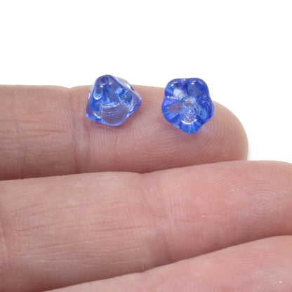 25 Bell Flower Beads - Sapphire Blue - Czech Glass - 6x8mm - DIY Jewelry Making