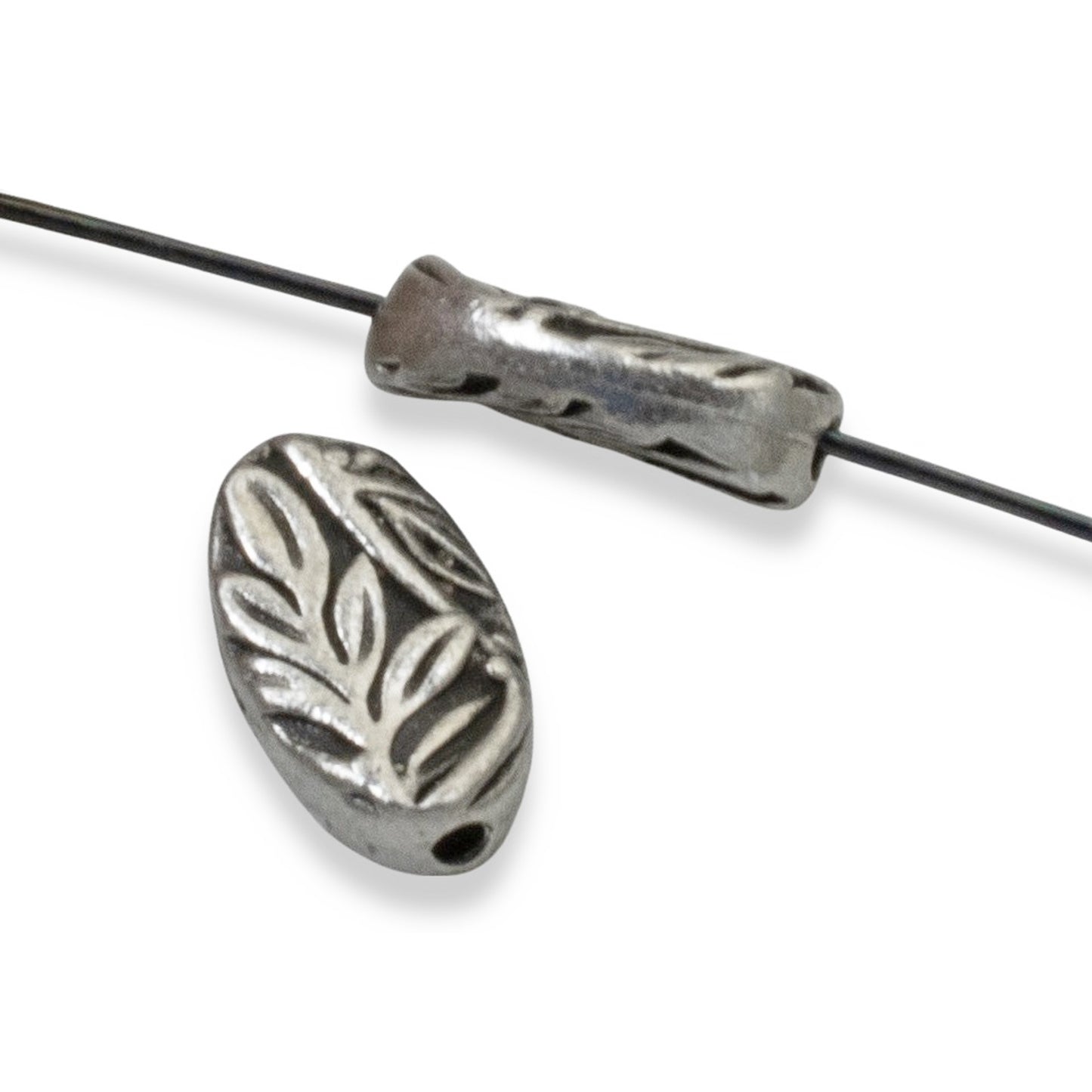 Botanical Leaf Beads 4-Pack, Antique Pewter Oval Beads 8x13mm, Nature Design Spacers