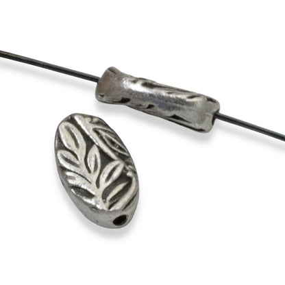 Botanical Leaf Beads 4-Pack, Antique Pewter Oval Beads 8x13mm, Nature Design Spacers
