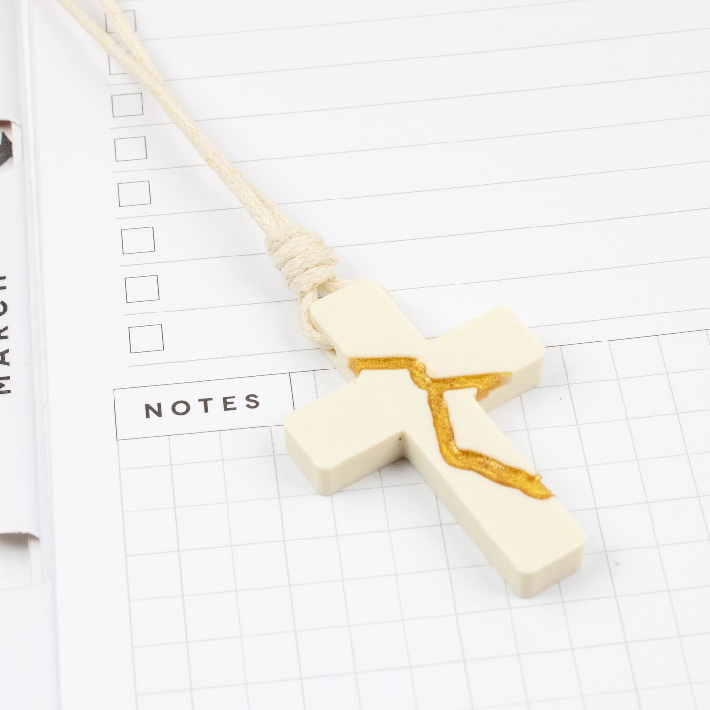 Ivory Kintsugi Cross Necklace, Inspirational Wearable Art, Handmade Pendant, Meaningful Gift, Japanese Philosophy Jewelry